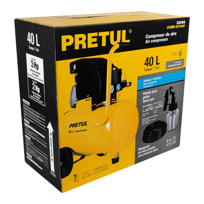 KIT COMPRESOR 40 L, MANGUERA DE PVC Y PISTOLA, PRETUL 22066 *