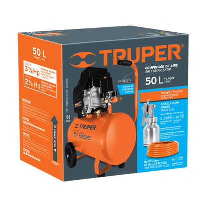 COMPRESOR 50 L, 3-1/2 HP, MANGUERA DE PVC Y PISTOLA 16095 *
