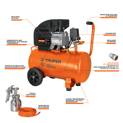COMPRESOR 50 L, 3-1/2 HP, MANGUERA DE PVC Y PISTOLA 16095 *