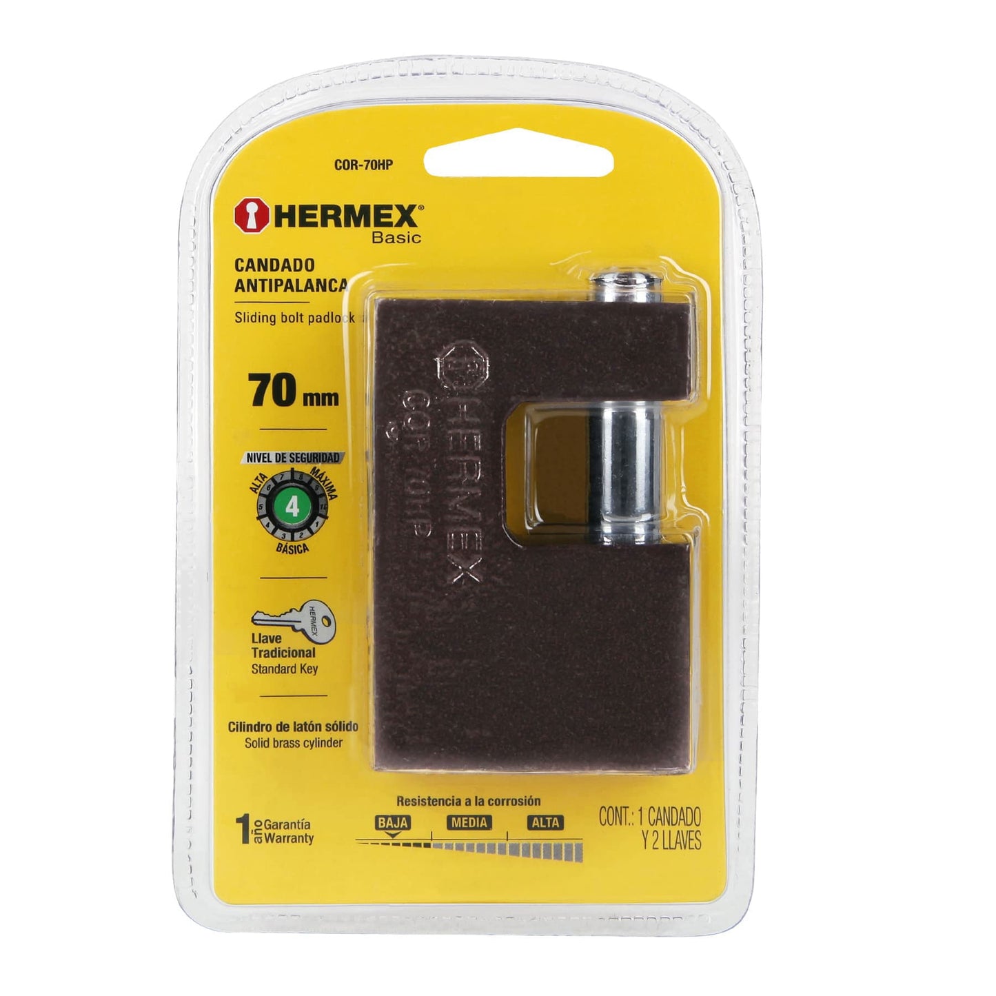 CANDADO ANTIPALANCA 70MM CUERPO DE HIERRO ,HERMEX 23540 *