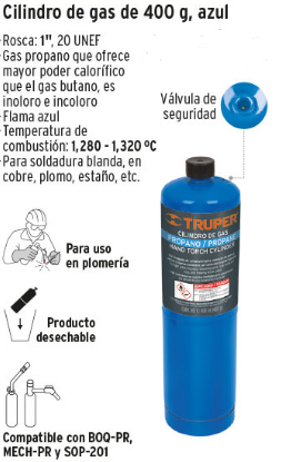 CILINDRO DE GAS PROPANO 400g TRUPER 11913 *