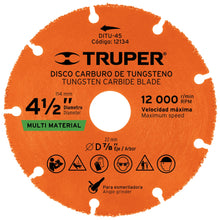 Cargar imagen en el visor de la galería, DISCO DE CARBURO DE TUNGSTENO 4-1/2&quot;, MULTIUSOS 12134 *
