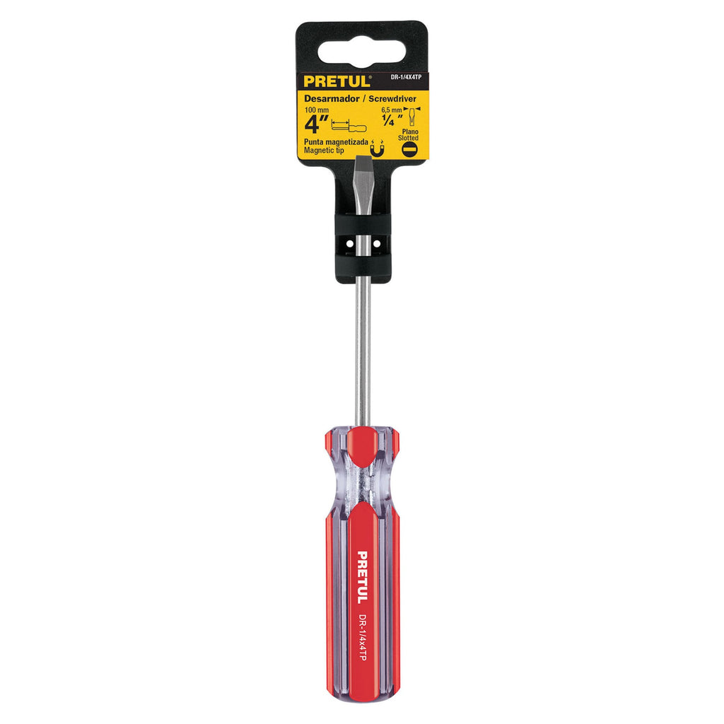 DESARMADOR PLANO 1/4 X 4" MANGO DE PVC, PRETUL 21459 *