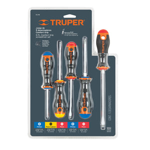 JUEGO DE 5 DESARMADORES, MANGOS COMFORT GRIP COD 14138