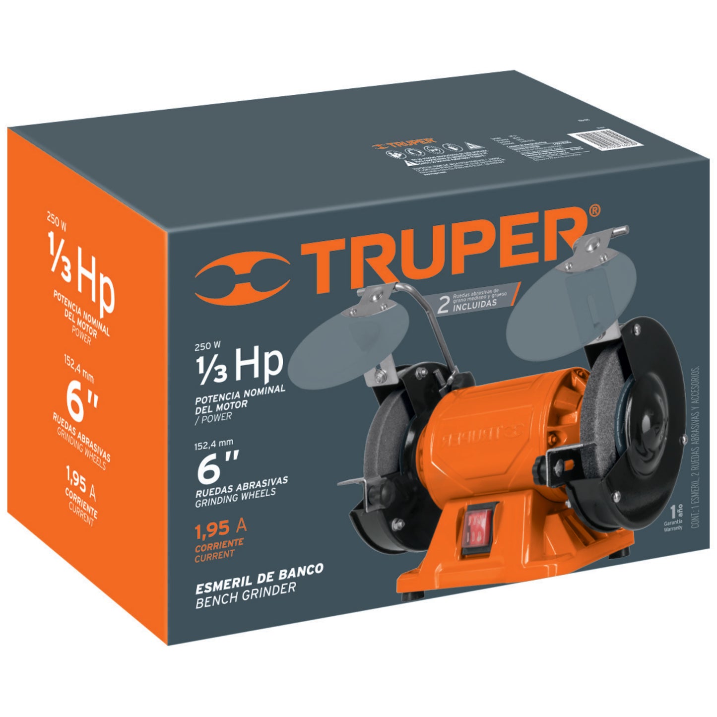 ESMERIL DE BANCO DE 6" DE 1/2 HP (370 W), TRUPER 12785 *