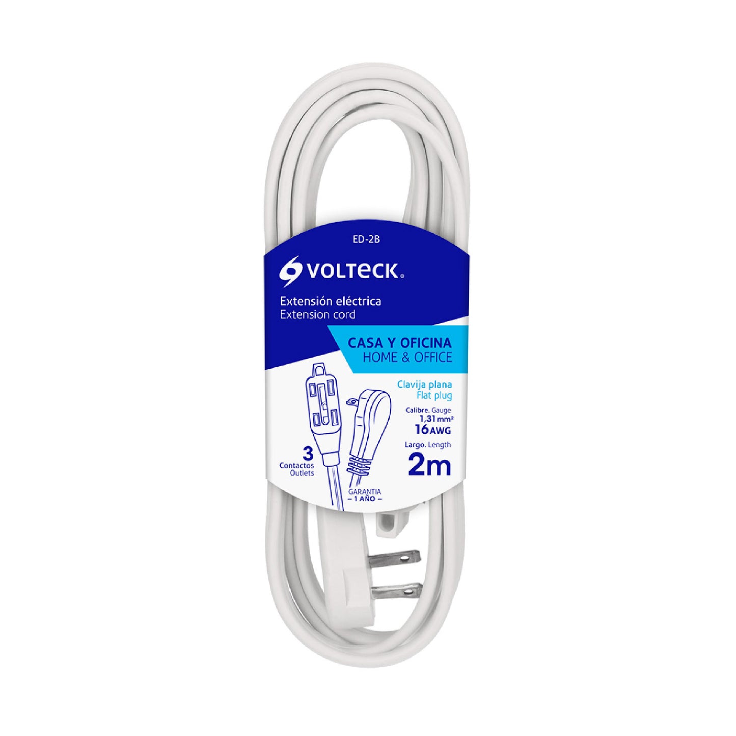 EXTENSIÓN ELECTRICA DOMESTICA 2 MTS BLANCA 48000 *