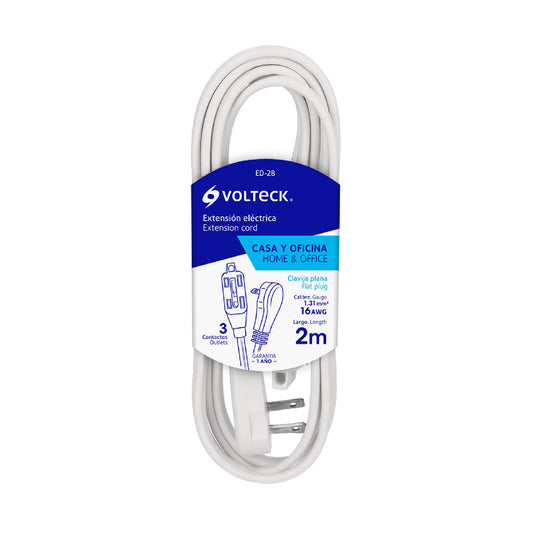 EXTENSIÓN ELECTRICA DOMESTICA 2 MTS BLANCA 48000 *