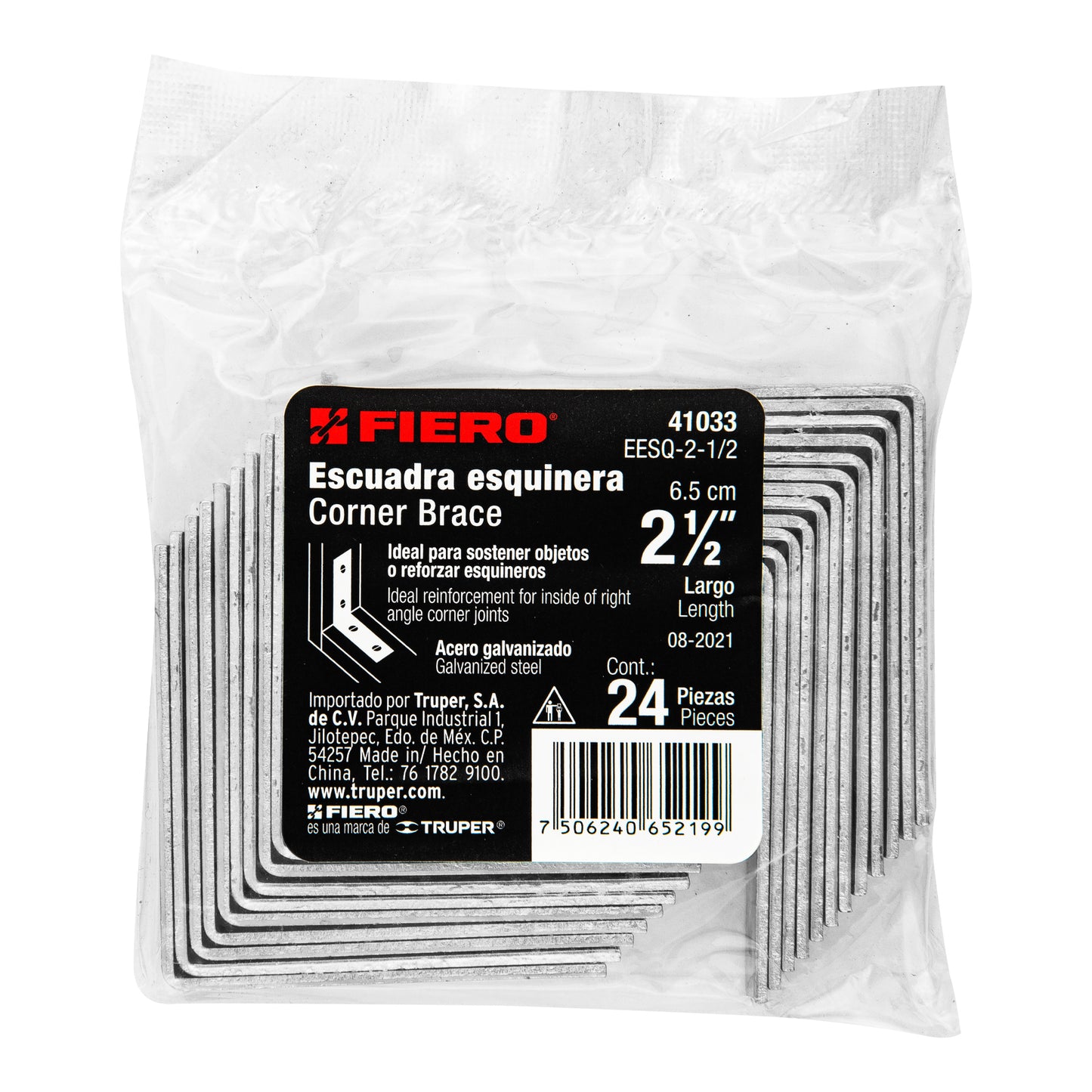 BOLSA CON 24 ESCUADRAS ESQUINERAS 2-1/2' X 2-1/2', FIERO 41033 *