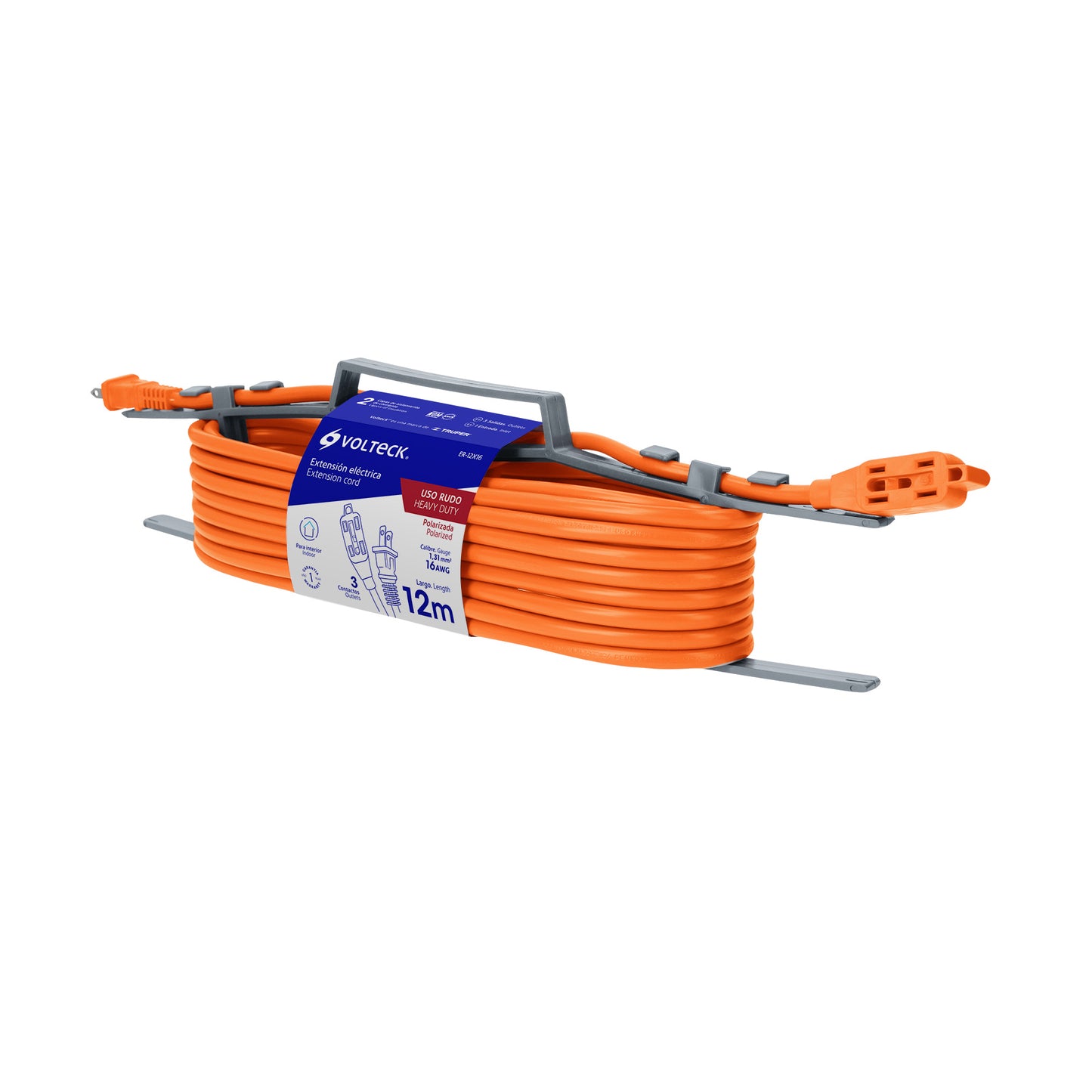 EXTENSIÒN ELÈCTRICA DE USO RUDO 2x16 AWG, 12 METROS VOLTECK 48047 *