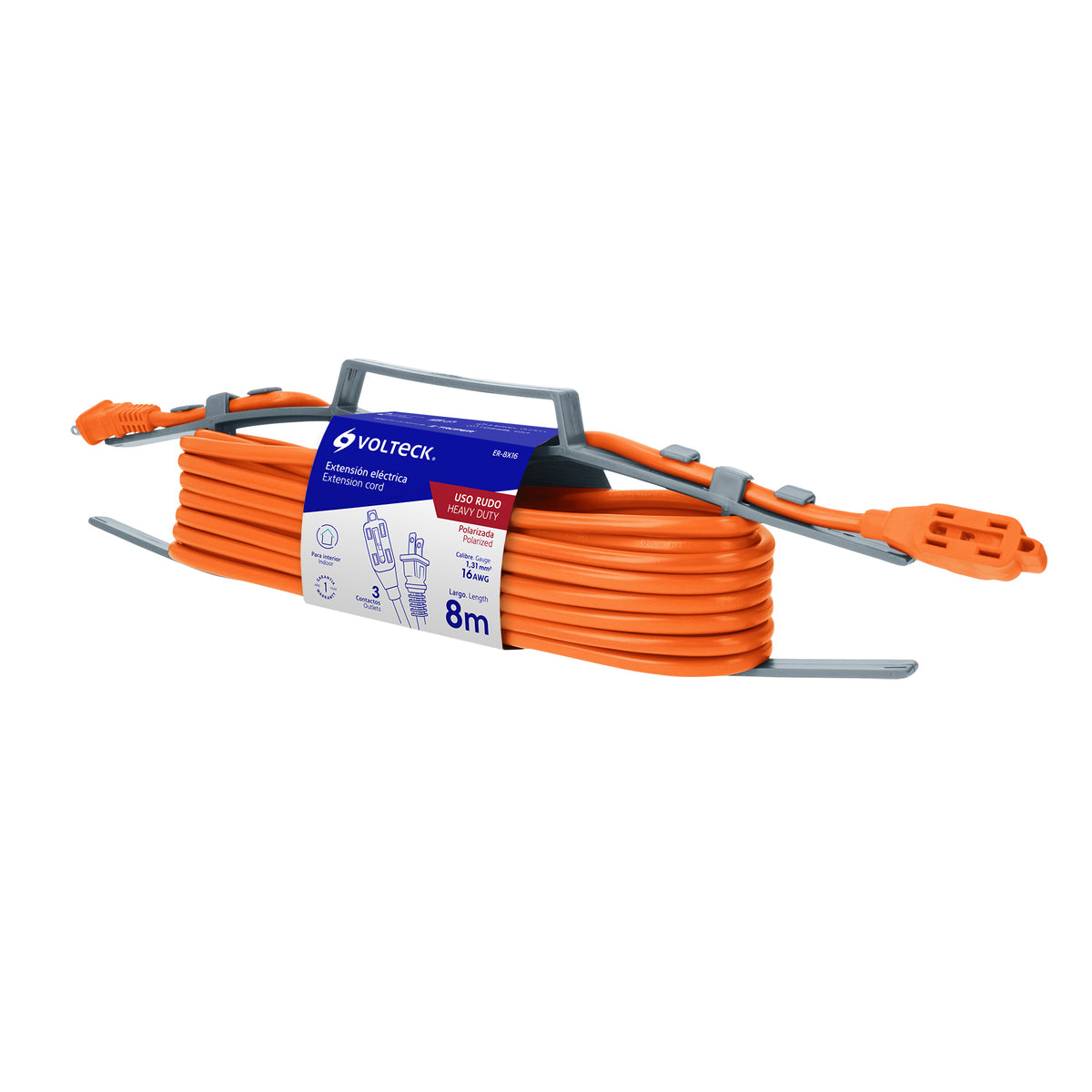EXTENSIÓN ELÉCTRICA DE USO RUDO 8M 2X16AWG, VOLTECK 48045 *