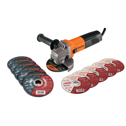 ESMERILADORA 4-1/2" 800 W, 5 DISCOS DE CORTE Y 6 DESBASTE 101544 N