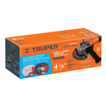 ESMERILADORA 4-1/2" 800 W, 5 DISCOS DE CORTE Y 6 DESBASTE 101544 N