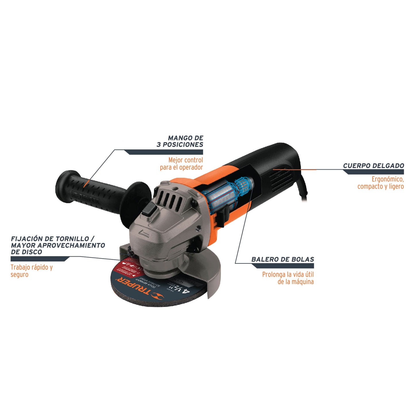 ESMERILADORA ANGULAR 4-1/2", PROFESIONAL, 800 W 16683 *L
