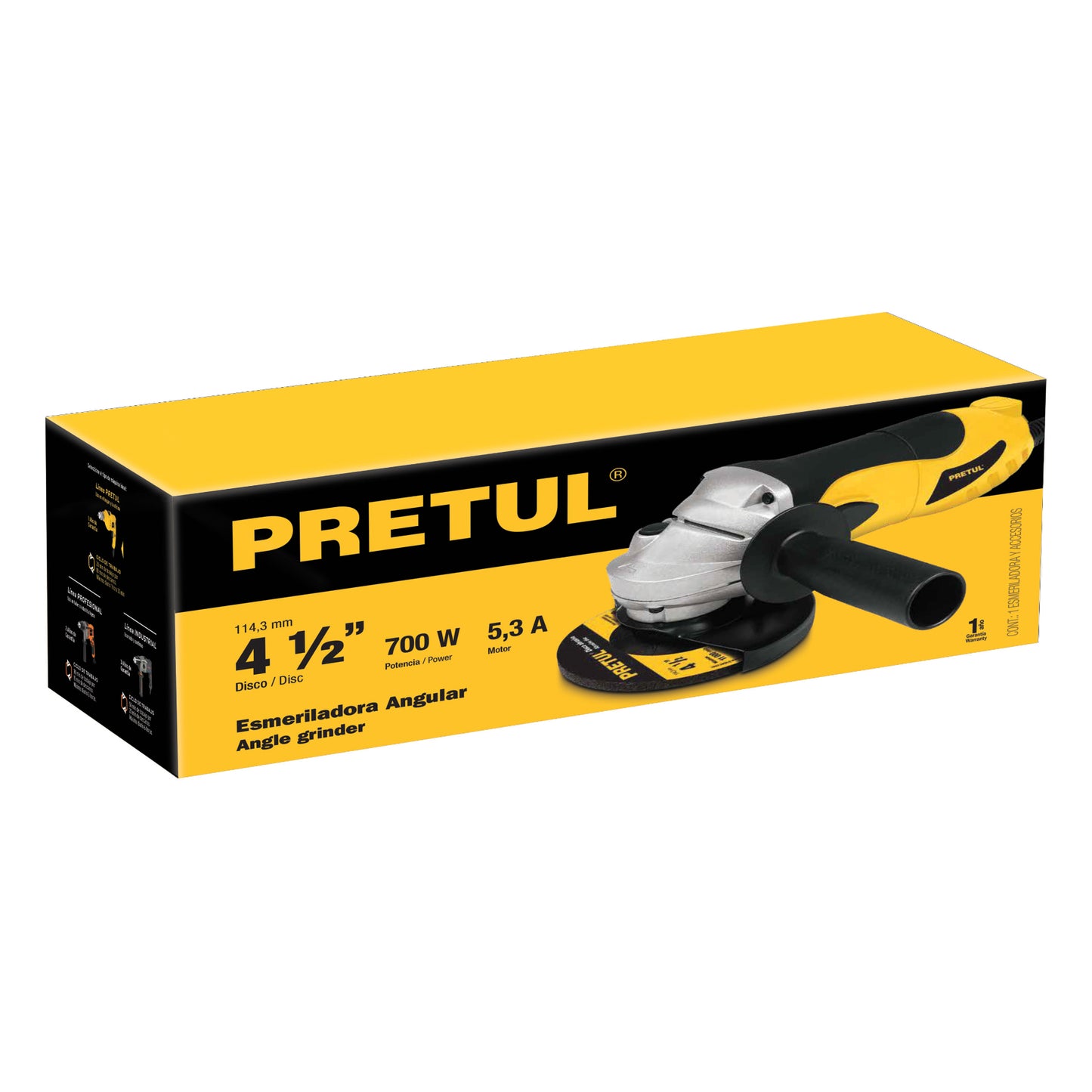 ESMERILADORA ANGULAR 4-1/2", 700 W, PRETUL 24035 *