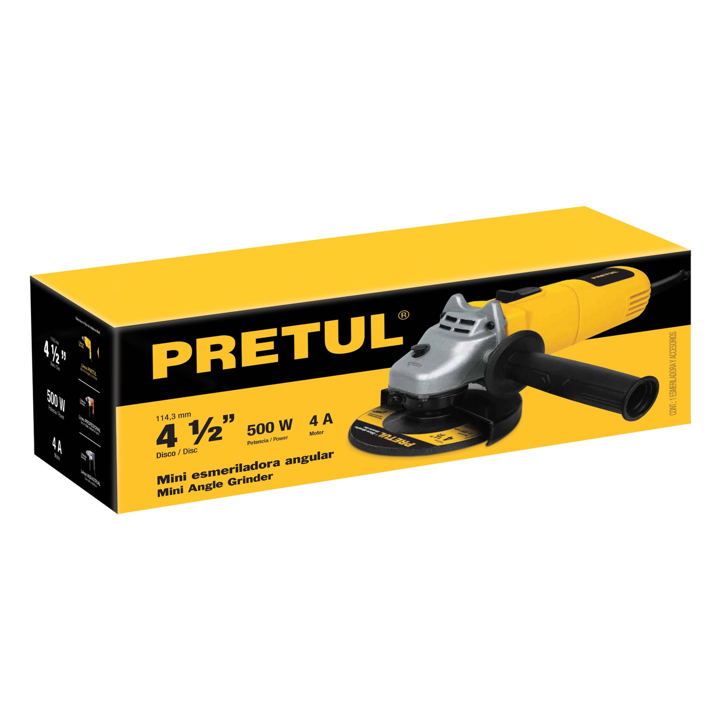 ESMERILADORA ANGULAR 4-1/2", 500 W, PRETUL 28236 *