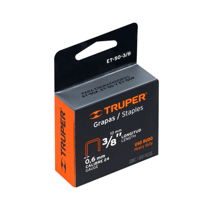 CAJA CON 1000 GRAPAS 3/8'' CORONA 10.7MM, Truper 17967 *