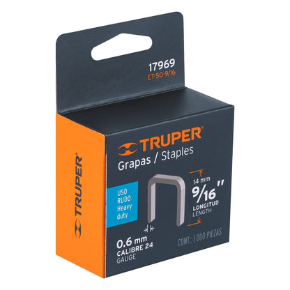 CAJA CON 1000 GRAPAS 9/16' CORONA 10.7 MM PARA ET-50, TRUPER 17969 P