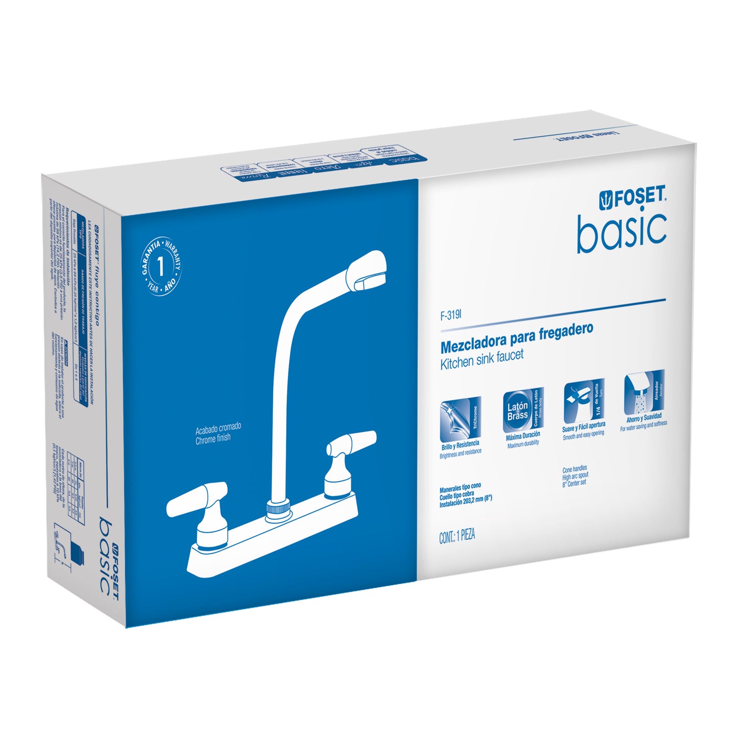 MEZCLADORA 8'' PFREGADERO, CUELLO COBRA, MANERALES CONO 49180 N