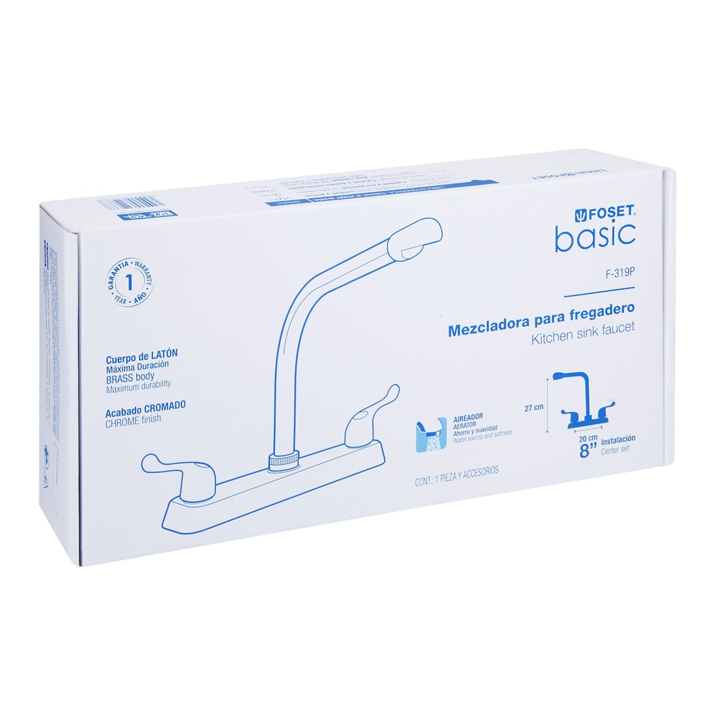MEZCLADORA 8'' P/FREGADERO, CUELLO COBRA, MANERALES PALANCA 49191 N