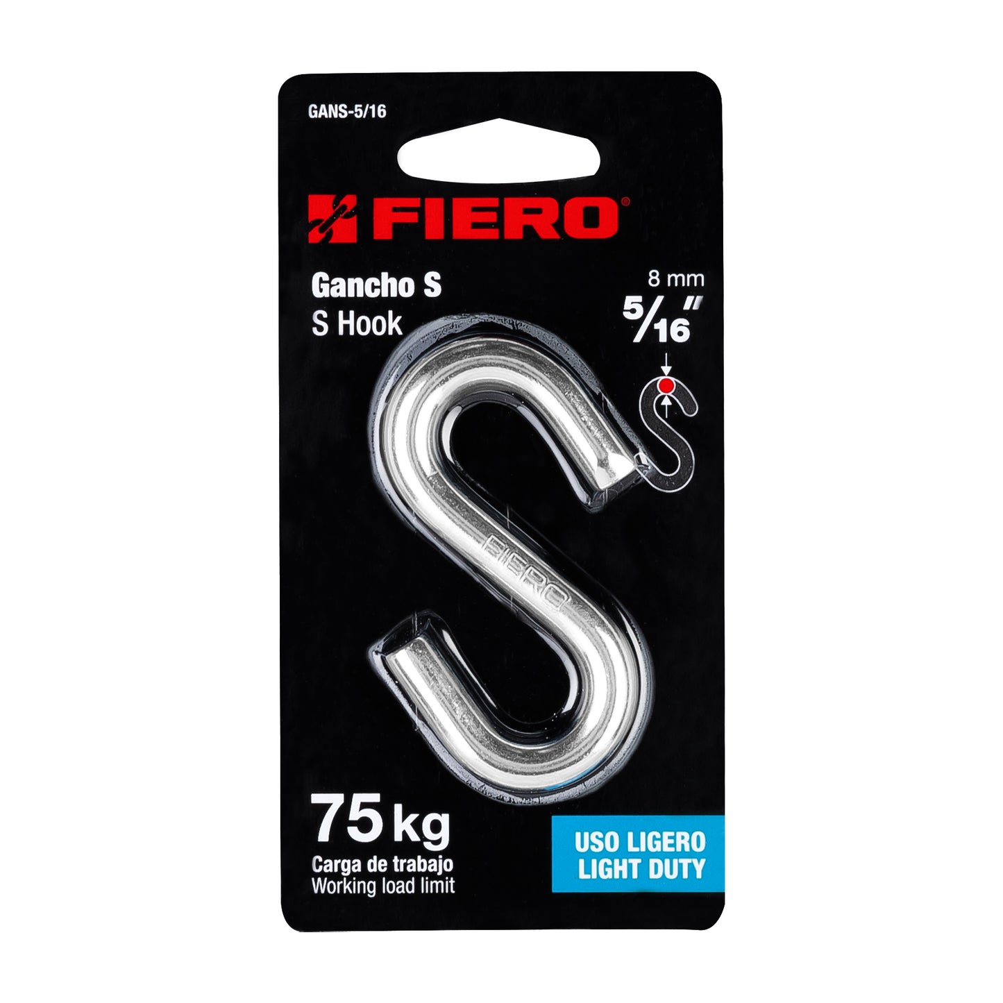 GANCHO 'S' DE 5/16' DE ACERO PARA CABLE, FIERO 44093 *