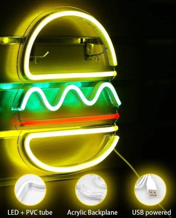 LETRERO LUMINOSO HAMBURGUESA NEON
