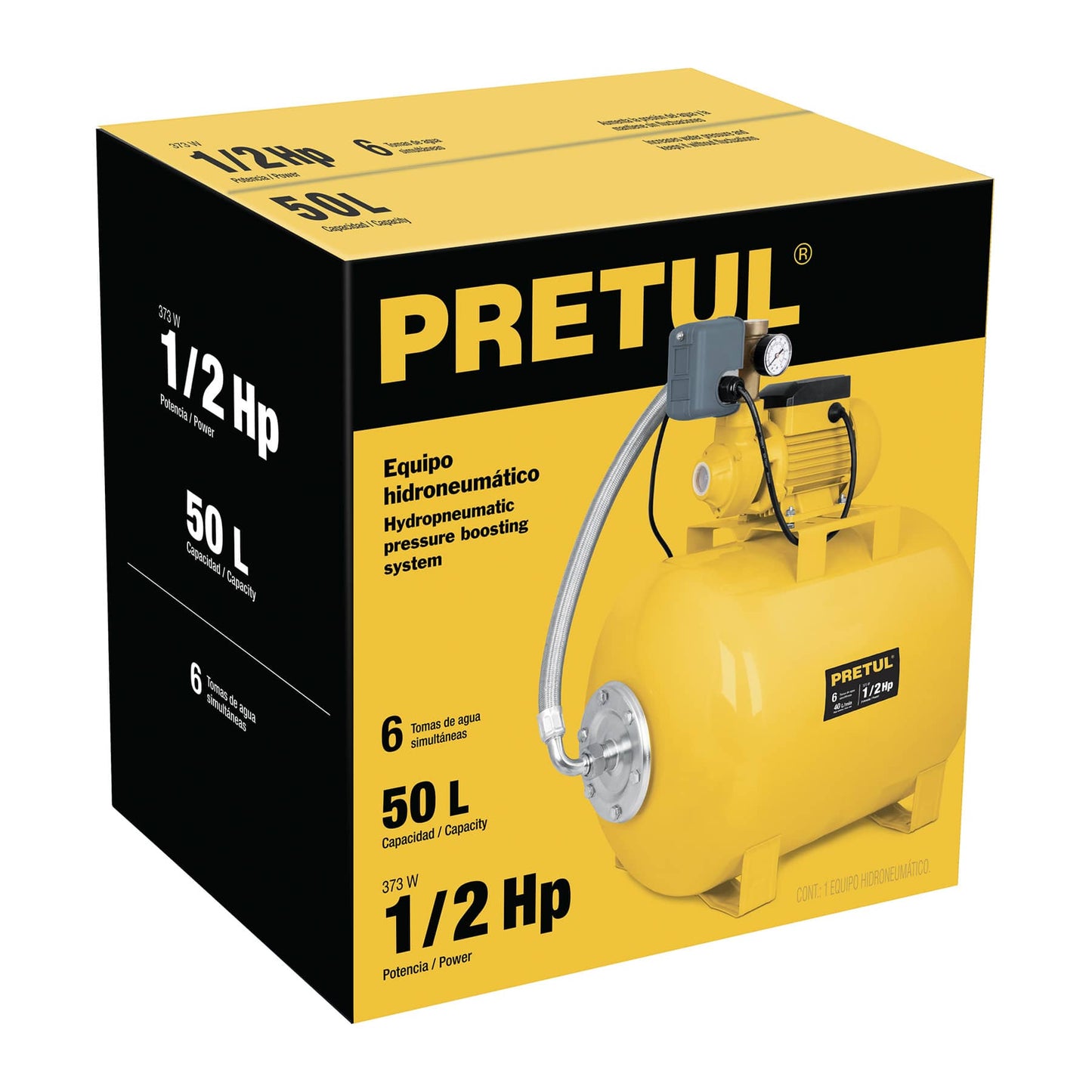 BOMBA HIDRONEUMÁTICA 1/2 HP, 50 LITROS, PRETUL 20184 P