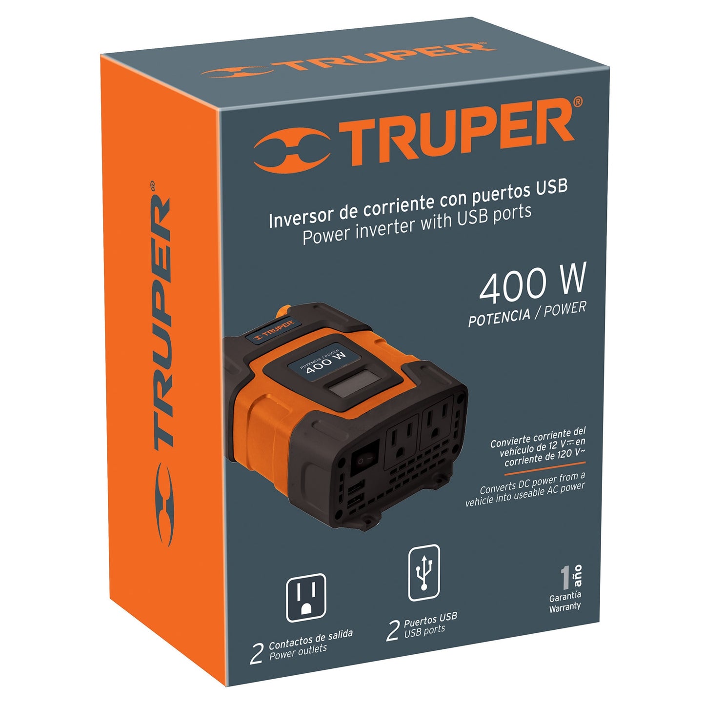 INVERSOR DE CORRIENTE DE 400 W CON PUERTOS USB,  TRUPER 10449 *