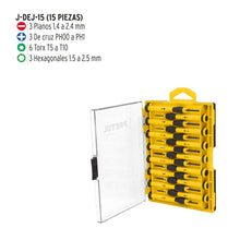 Cargar imagen en el visor de la galería, JUEGO CON 15 DESARMADORES CON PRESICIÒN 15 PZAS 21383 *

