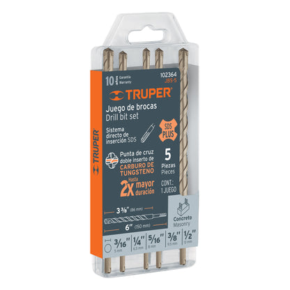 JUEGO DE 5 BROCAS PARA CONCRETO SDS PLUS, TRUPER 102364 N