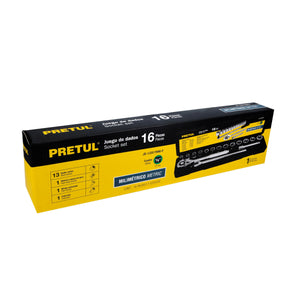 JUEGO DE 16 HERRAMIENTAS 1/2" MM PARA MECÁNICO, PRETUL 21174 P