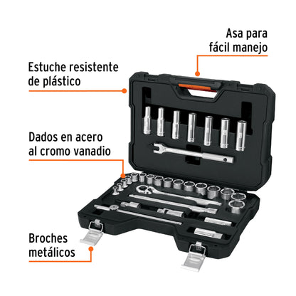 JUEGO DE 31 HERRAMIENTAS CUADRO 1/2" STD PARA MECÁNICO 102260 N