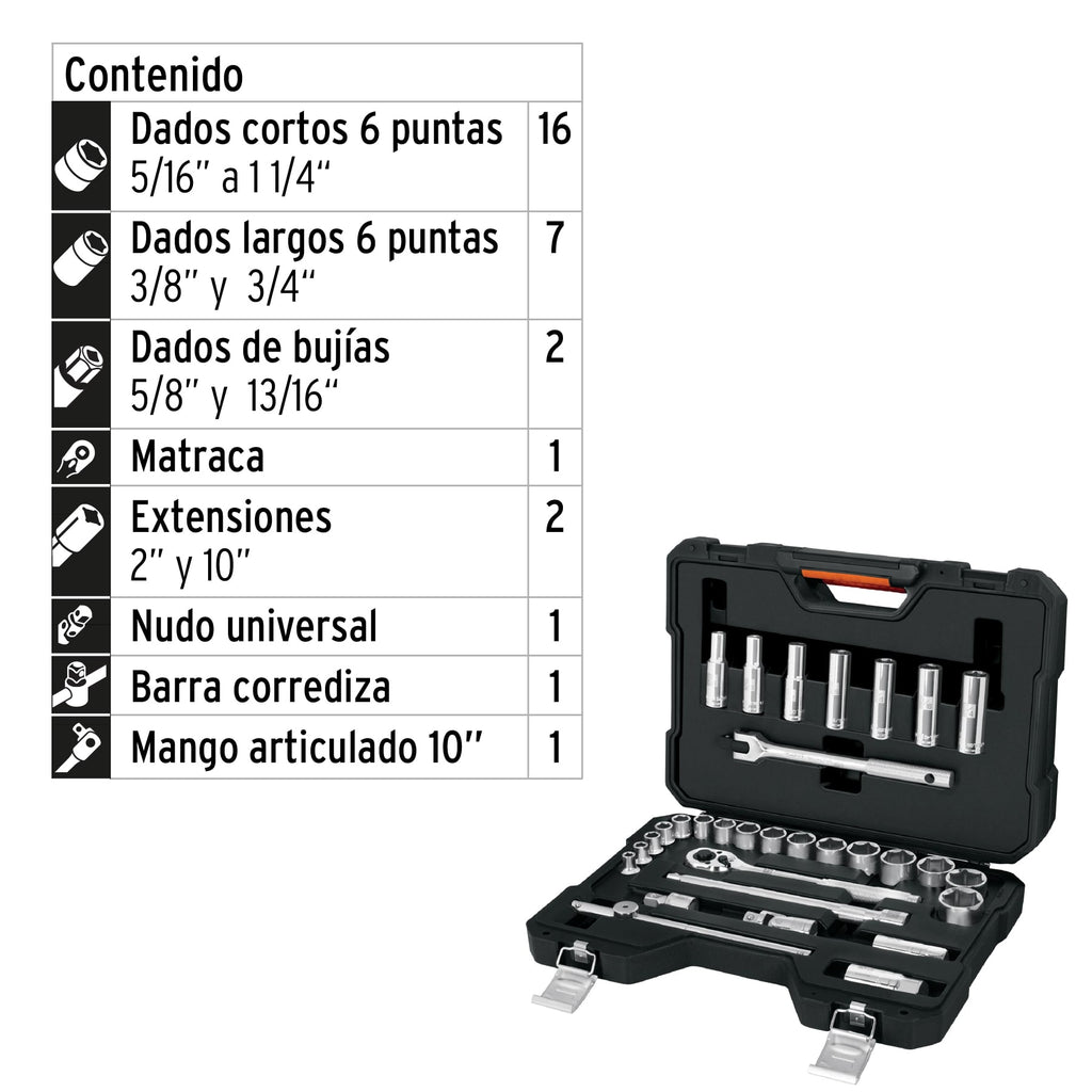 JUEGO DE 31 HERRAMIENTAS CUADRO 1/2" STD PARA MECÁNICO 102260 N