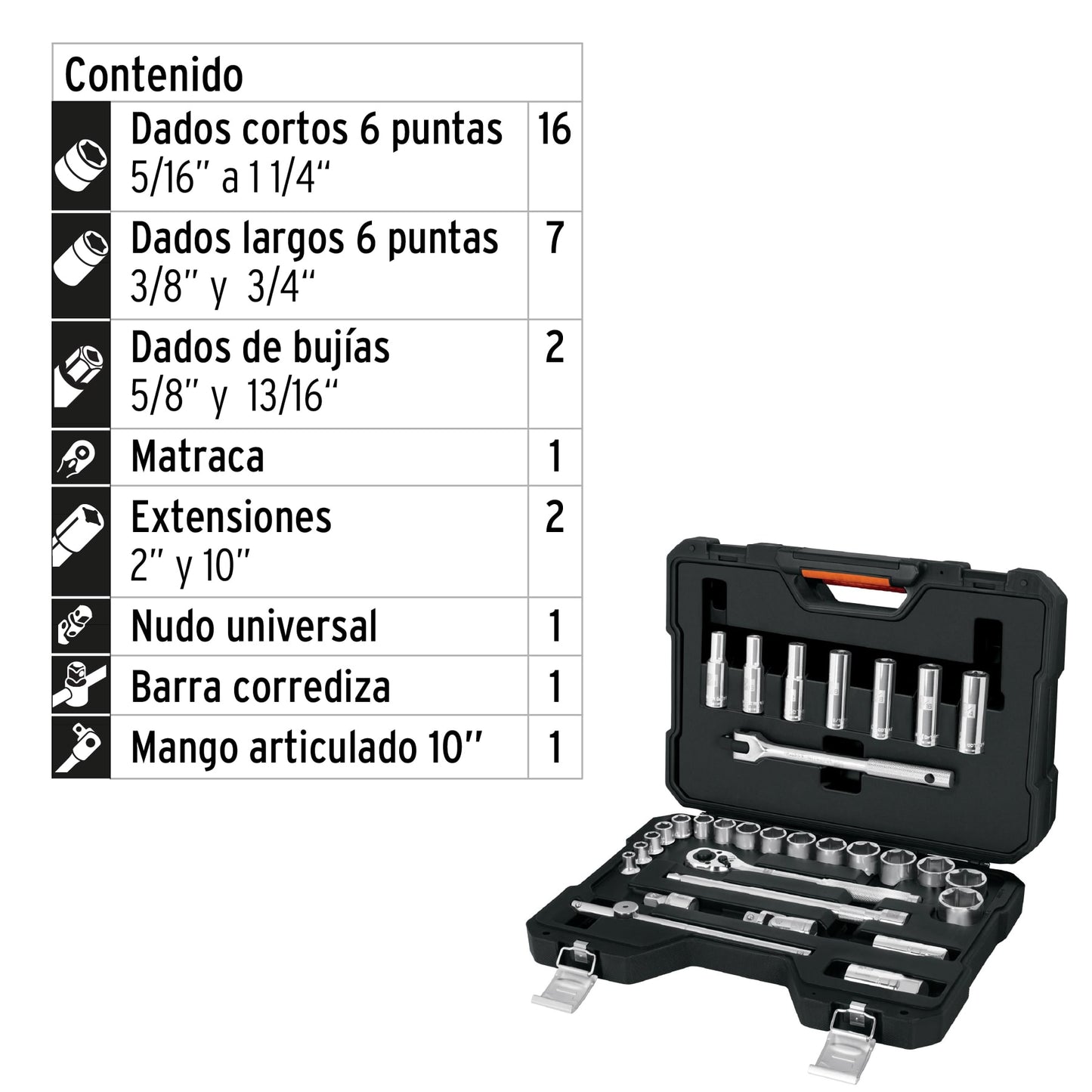 JUEGO DE 31 HERRAMIENTAS CUADRO 1/2" STD PARA MECÁNICO 102260 N