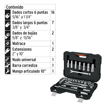JUEGO DE 31 HERRAMIENTAS CUADRO 1/2" STD PARA MECÁNICO 102260 N