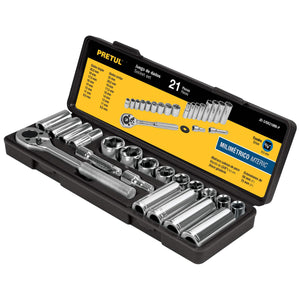 JUEGO DE 21 HERRAMIENTAS 3/8" MM PARA MECÁNICO, PRETUL 21191 P