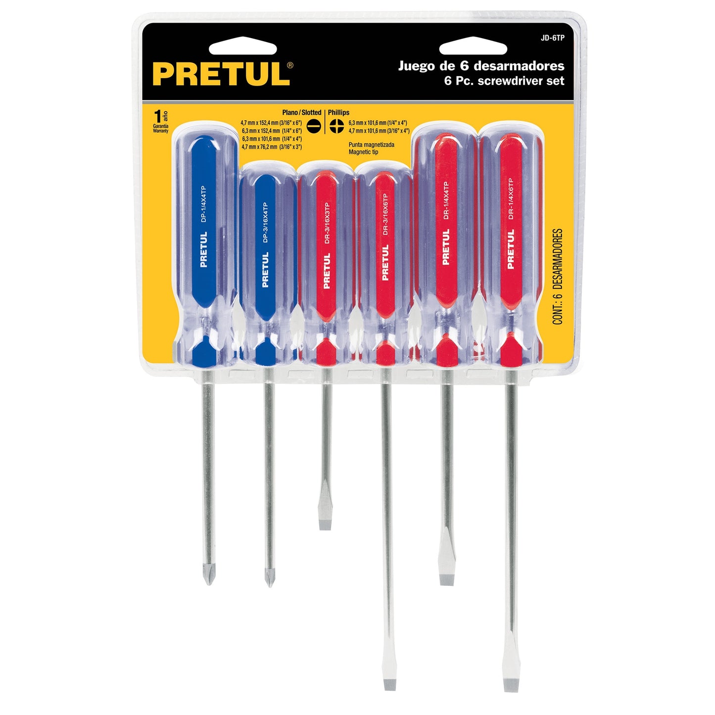 JUEGO DE DESARMADORES, 6 PIEZAS, MANGO PVC, COD 20214 *
