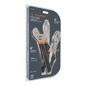JUEGO 2 PINZAS Y 1 LLAVE AJUSTABLE MANGO DE PVC TRUPER 18216 P
