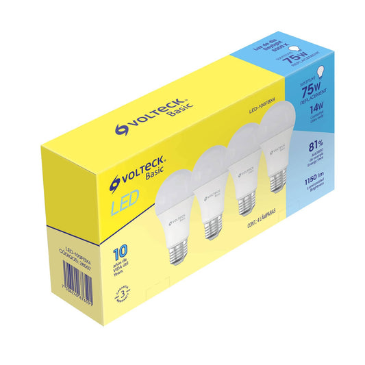 PACK DE 4 LÁMPARA DE LED, A19, 14W, LUZ DE DÍA, BASIC 28007 *