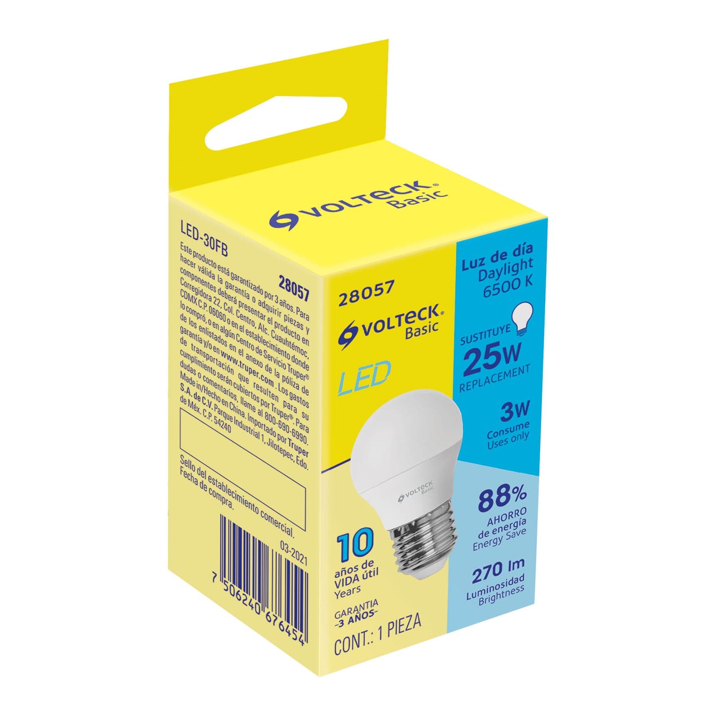 FOCO DE LED, A19, 3W, LUZ DE DÍA, VOLTECK, BASIC 28057 *