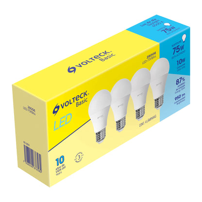 PACK DE 4 LÁMPARA DE LED, A19, 10W, LUZ DE DÍA, BASIC 28006 *