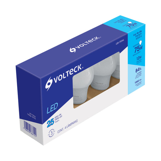 LÁMPARA DE LED, A19, 12W, LUZ DE DÍA, 4 PIEZAS 48794 *