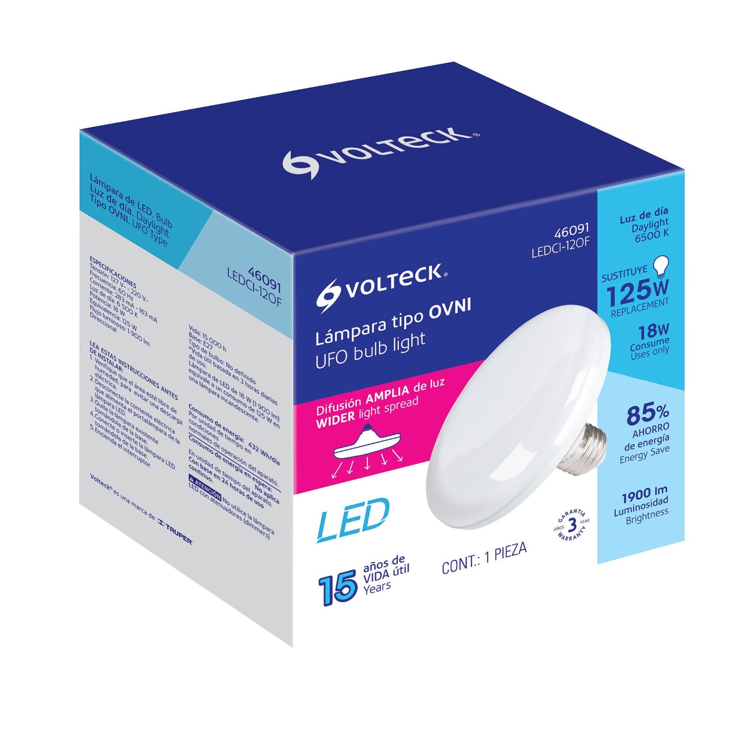 LÁMPARA DE LED TIPO OVNI 18W, LUZ DE DÍA 46091 *