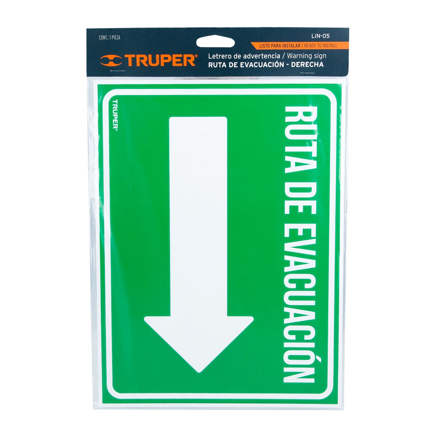 LETRERO DE SEÑALIZACION "RUTA DE EVACUACION DERECHA"