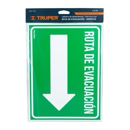LETRERO DE SEÑALIZACION "RUTA DE EVACUACION DERECHA"