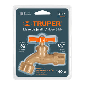 LLAVE DE NARIZ PARA JARDÍN, 1/2'', EN BLÍSTER, TRUPER 13147 *