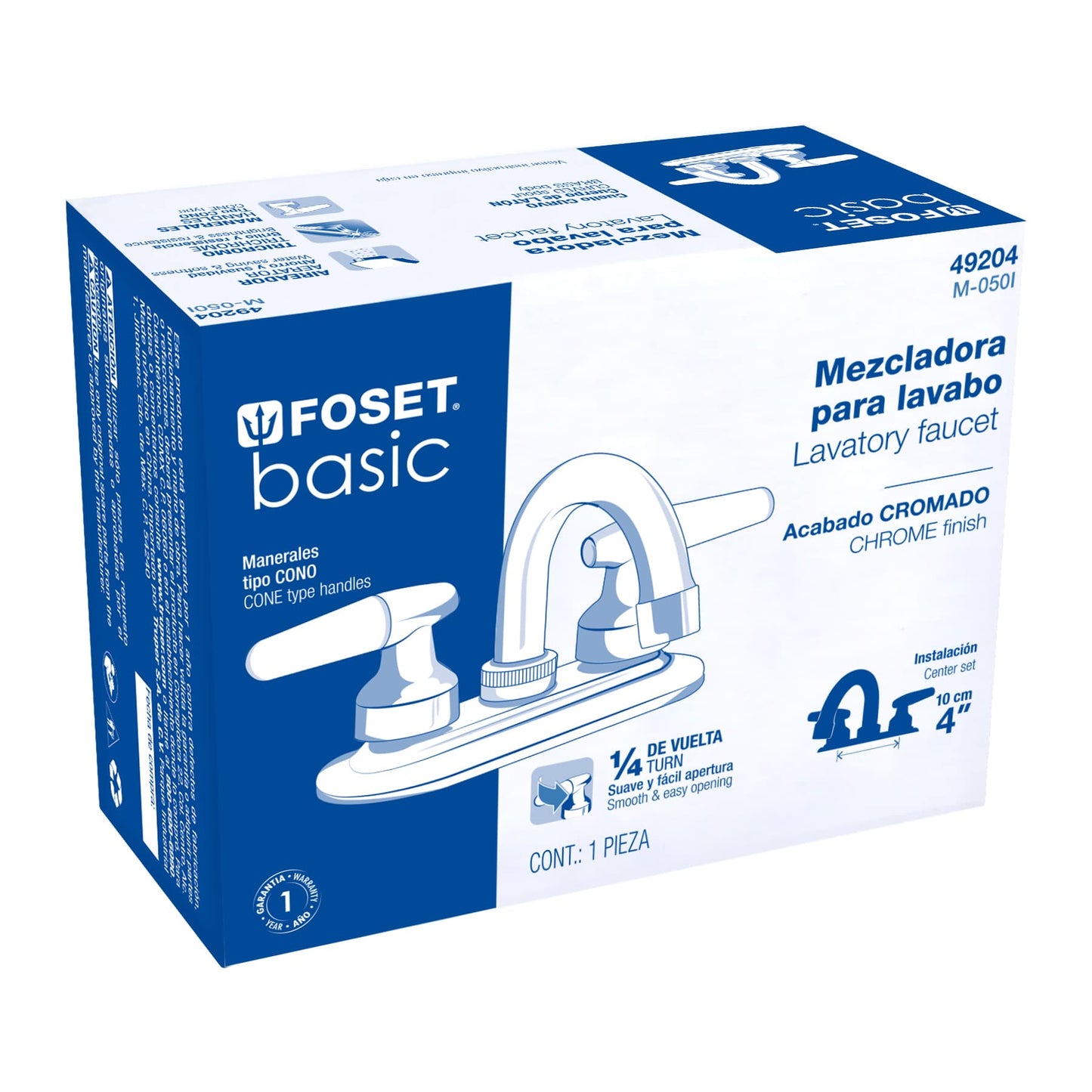 MEZCLADORA 4'' PARA LAVABO, CUELLO CURVO, MANERALES CONO 49204 N