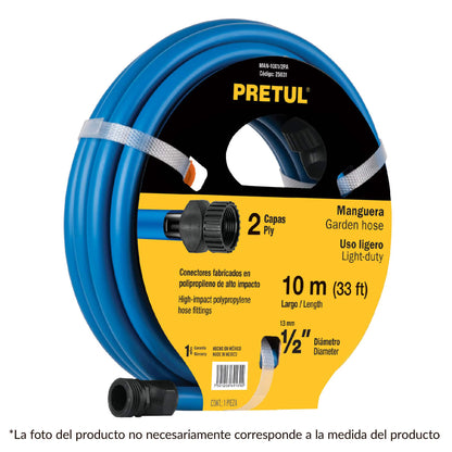 MANGUERA 1/2", CONEXIONES PLÁSTICAS, 15 M, PRETUL 25032 P