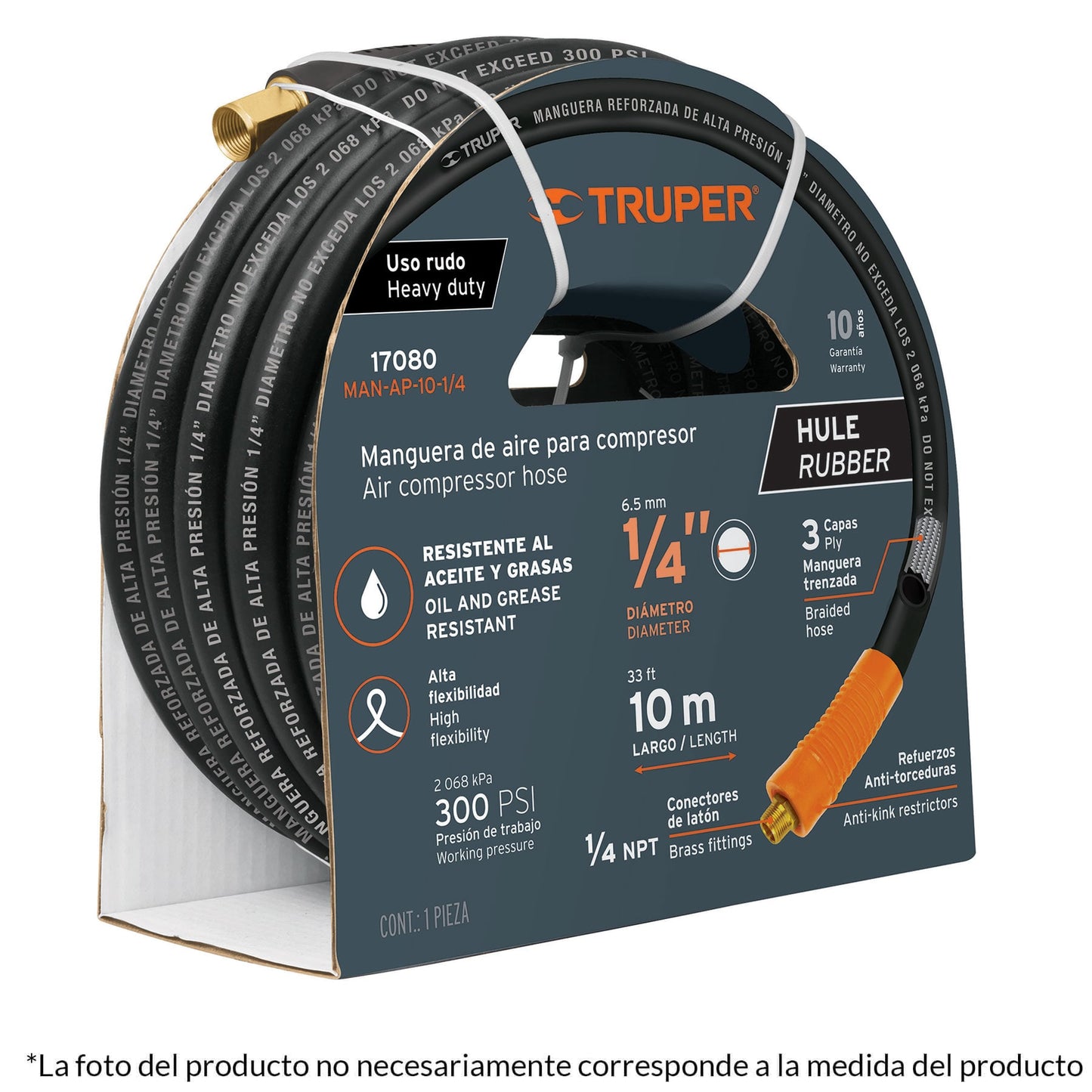 MANGUERA DE HULE PARA COMPRESOR, 15 M X 1/4", TRUPER 17081 *