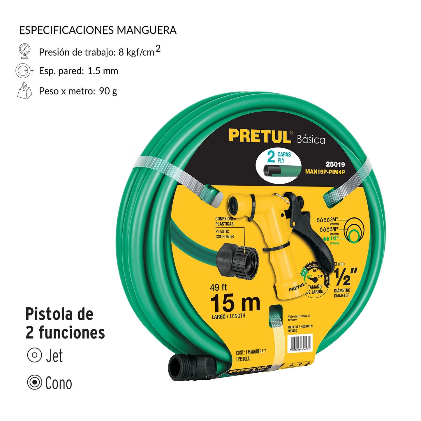 MANGUERA CON PISTOLA PRETUL 15 METROS 25019 *