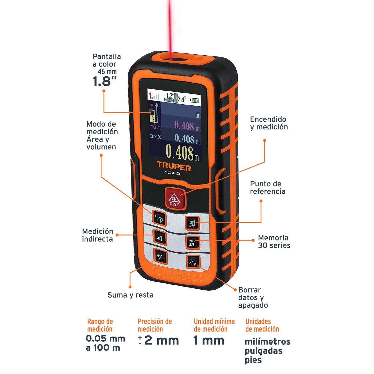 MEDIDOR LÁSER DE DISTANCIA DE 0.05M A 100M TRUPER 100374 P